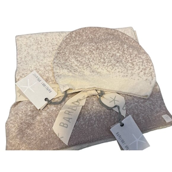 Barefoot Dreams CozyChic Lite Confetti Scarf and Beanie Set Cream-Taupe NWT - Picture 2 of 3